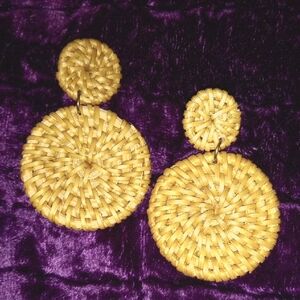 Woven Wicker Gold Tone Earrings